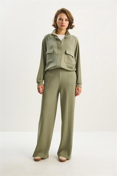Kadın Çift Cep Detaylı Fermuarlı Lastik Bel Ceketli Bol Pantolonlu Modal Takım 4035 60283606 - Mint Yeşili