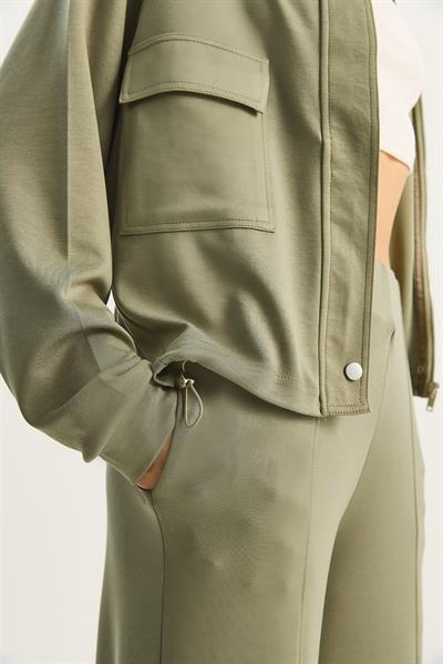 Kadın Çift Cep Detaylı Fermuarlı Lastik Bel Ceketli Bol Pantolonlu Modal Takım 4035 60283606 - Mint Yeşili