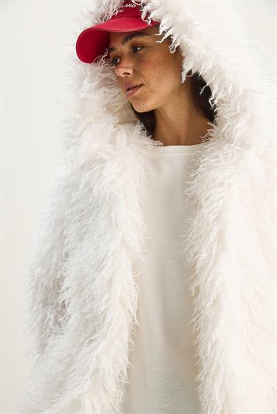 Kadın Çift Düğme Detaylı Kapüşonlu Astarlı Tibet Kaban 2765 60281119 - Beyaz