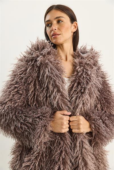 Kadın Çift Düğme Detaylı Kapüşonlu Astarlı Tibet Kaban 2765 60281119 - Soft Lila