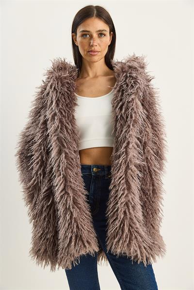 Kadın Çift Düğme Detaylı Kapüşonlu Astarlı Tibet Kaban 2765 60281119 - Soft Lila