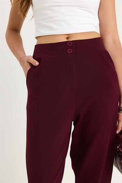 Kadın Çift Düğmeli Cep Detaylı Balon Pantolon 60283471 - Bordo