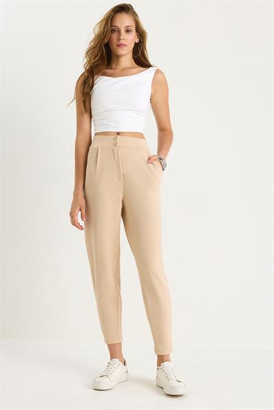 Kadın Çift Düğmeli Cep Detaylı Balon Pantolon 60283471 - Bej