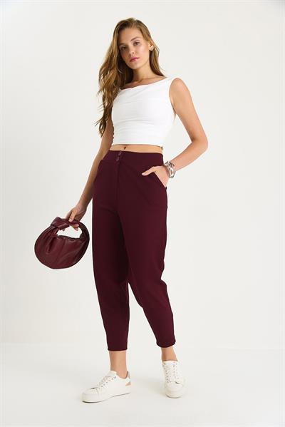 Kadın Çift Düğmeli Cep Detaylı Balon Pantolon 60283471 - Bordo
