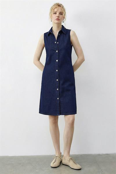 Kadın Çıtçıt Kapamalı Cep Detaylı Gömlek Yaka Denim Elbise 5534 60286004 - Lacivert