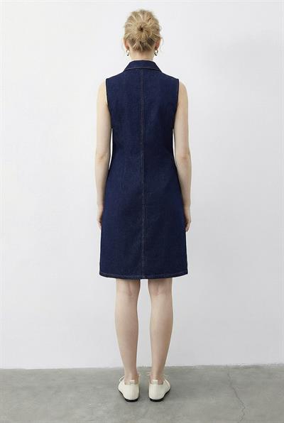 Kadın Çıtçıt Kapamalı Cep Detaylı Gömlek Yaka Denim Elbise 5534 60286004 - Lacivert
