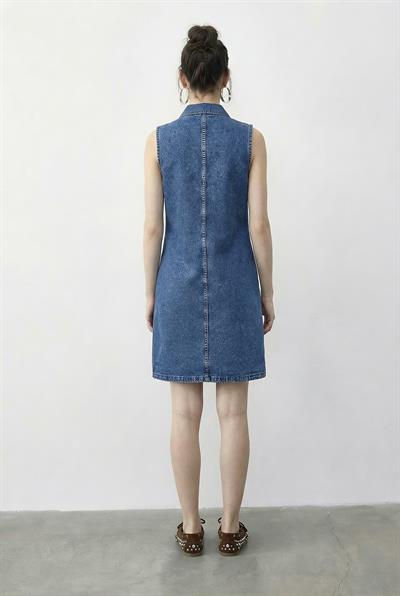 Kadın Çıtçıt Kapamalı Cep Detaylı Gömlek Yaka Denim Elbise 5534 60286004 - Mavi
