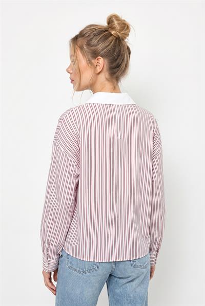 Kadın Çizgili Bağlama Detaylı Oversize Gömlek 2219 60286205 - Beyaz-Bordo