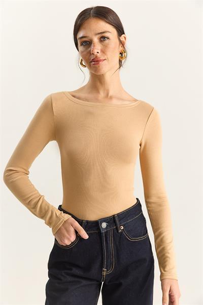 Kadın Cotton Kayık Yaka Bluz 6025 60283832 - Bej