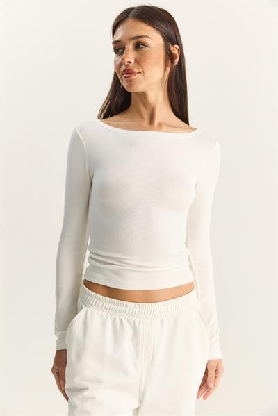 Kadın Cotton Kayık Yaka Bluz 6025 60283832 - Beyaz