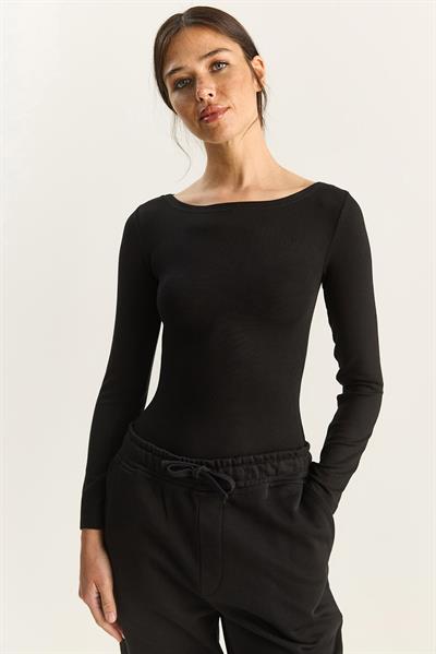 Kadın Cotton Kayık Yaka Bluz 6025 60283832 - Siyah