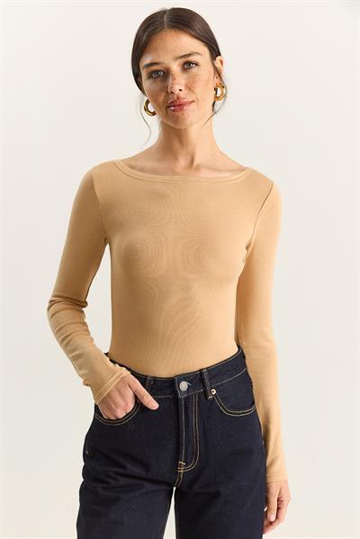 Kadın Cotton Kayık Yaka Bluz 6025 60283832 - Bej
