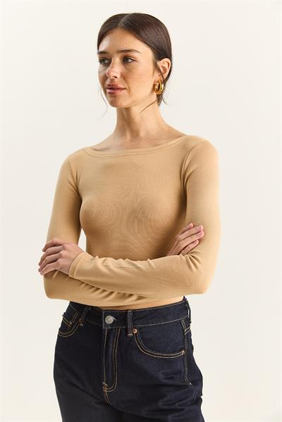 Kadın Cotton Kayık Yaka Bluz 6025 60283832 - Bej