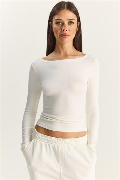 Kadın Cotton Kayık Yaka Bluz 6025 60283832 - Beyaz