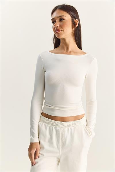 Kadın Cotton Kayık Yaka Bluz 6025 60283832 - Beyaz