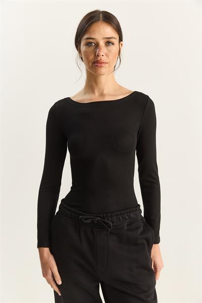 Kadın Cotton Kayık Yaka Bluz 6025 60283832 - Siyah
