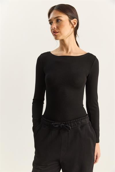 Kadın Cotton Kayık Yaka Bluz 6025 60283832 - Siyah