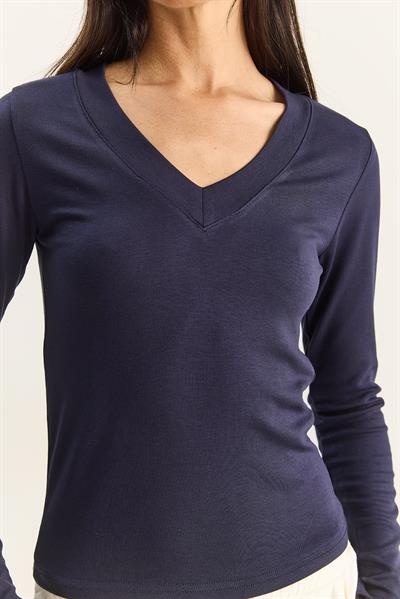 Kadın Cotton V Yaka Bluz 141 60283830 - Lacivert