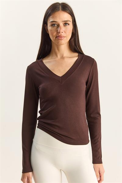 Kadın Cotton V Yaka Bluz 141 60283830 - Acı Kahve