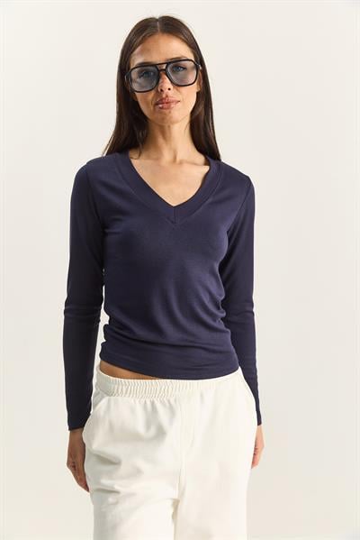 Kadın Cotton V Yaka Bluz 141 60283830 - Lacivert