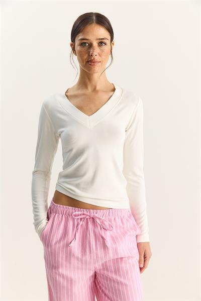 Kadın Cotton V Yaka Bluz 141 60283830 - Beyaz