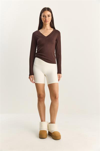 Kadın Cotton V Yaka Bluz 141 60283830 - Acı Kahve