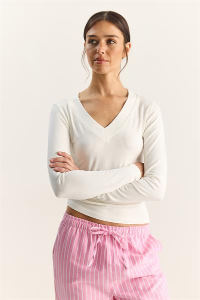Kadın Cotton V Yaka Bluz 141 60283830 - Beyaz