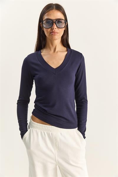 Kadın Cotton V Yaka Bluz 141 60283830 - Lacivert
