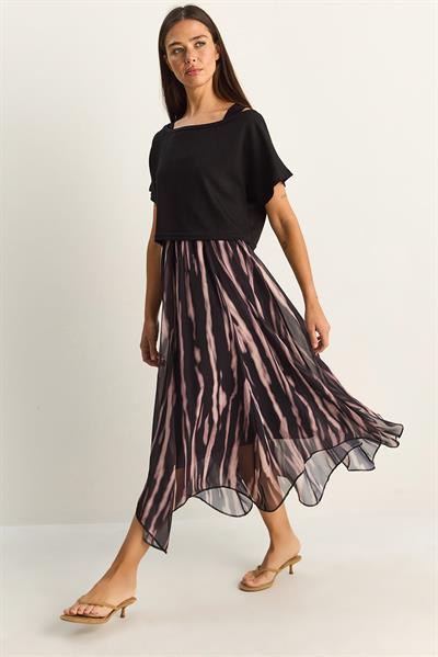 Kadın Crop Tişört Detaylı Astarlı Askılı Şifon Midi Elbise 6135 60286113 - Siyah