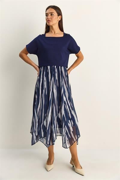 Kadın Crop Tişört Detaylı Astarlı Askılı Şifon Midi Elbise 6135 60286113 - Lacivert