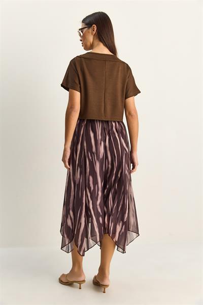 Kadın Crop Tişört Detaylı Astarlı Askılı Şifon Midi Elbise 6135 60286113 - Kahverengi