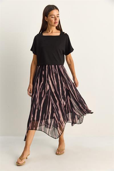 Kadın Crop Tişört Detaylı Astarlı Askılı Şifon Midi Elbise 6135 60286113 - Siyah