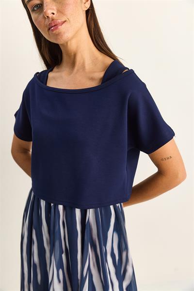 Kadın Crop Tişört Detaylı Astarlı Askılı Şifon Midi Elbise 6135 60286113 - Lacivert