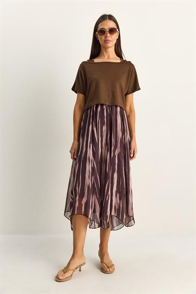Kadın Crop Tişört Detaylı Astarlı Askılı Şifon Midi Elbise 6135 60286113 - Kahverengi