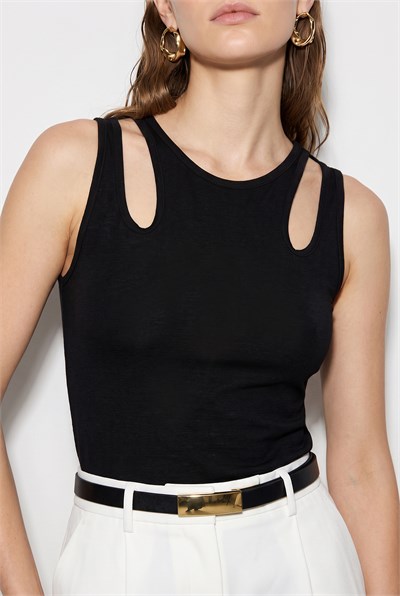 Kadın Cut-Out Omuz Detaylı Viskon Bluz 60382628 - Siyah