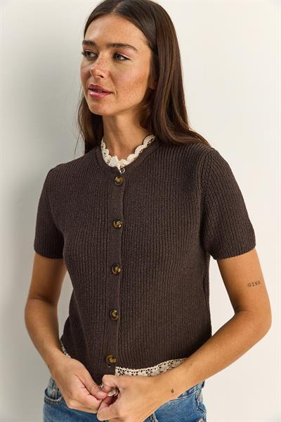 Kadın Dantel Detaylı Düğmeli Kısa Kollu Triko Hırka TH261022 60286095 - Kahve