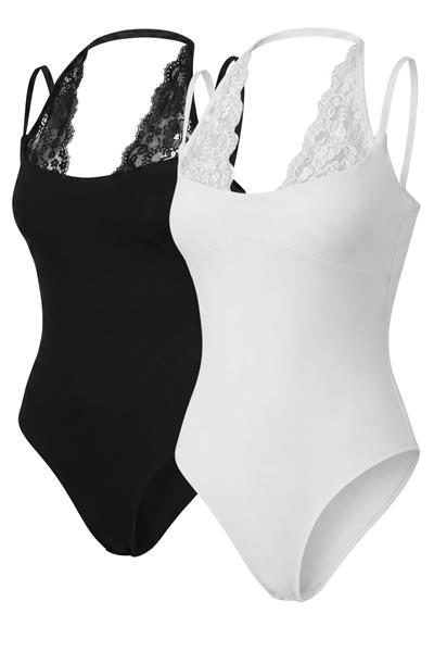Kadın Dantel Detaylı Halter Yaka Çıtçıtlı Bluz ÖA261017 60286242 - Siyah-Beyaz