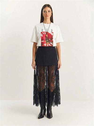 Kadın Dantel Detaylı Katmanlı Etek 8017 60283948 - Siyah