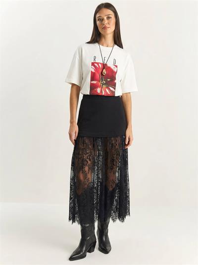 Kadın Dantel Detaylı Katmanlı Etek 8017 60283948 - Siyah