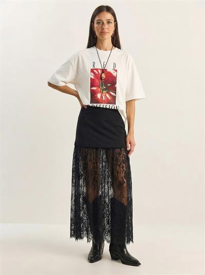 Kadın Dantel Detaylı Katmanlı Etek 8017 60283948 - Siyah