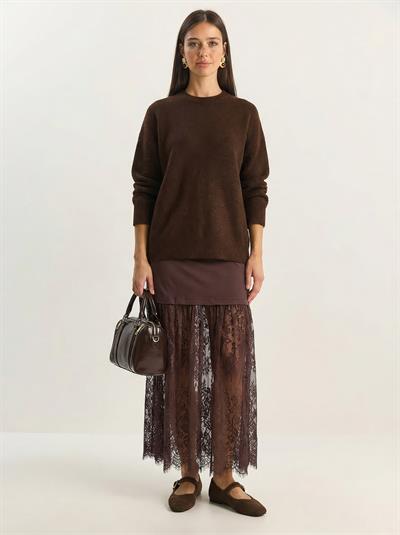 Kadın Dantel Detaylı Katmanlı Etek 8017 60283948 - Kahverengi