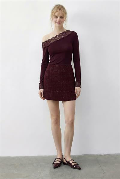 Kadın Dantel Detaylı Madonna Yaka Bluz 1063 60286036 - Bordo