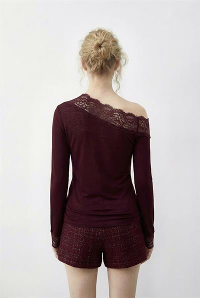 Kadın Dantel Detaylı Madonna Yaka Bluz 1063 60286036 - Bordo