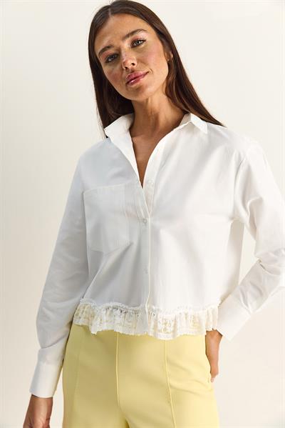 Kadın Dantel Detaylı Poplin Crop Gömlek DG261024 60286098 - Beyaz