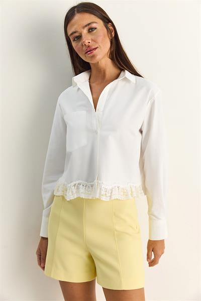 Kadın Dantel Detaylı Poplin Crop Gömlek DG261024 60286098 - Beyaz