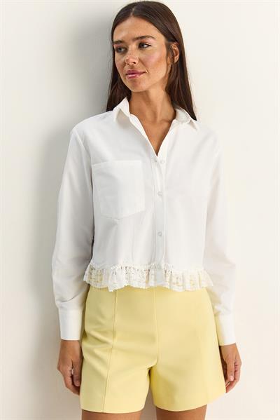 Kadın Dantel Detaylı Poplin Crop Gömlek DG261024 60286098 - Beyaz
