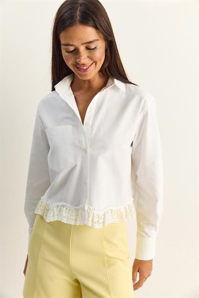 Kadın Dantel Detaylı Poplin Crop Gömlek DG261024 60286098 - Beyaz