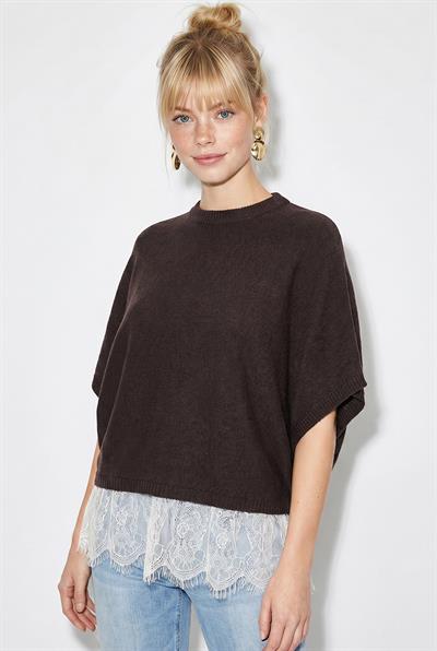 Kadın Dantel Detaylı Yarım Balıkçı Yaka Yarasa Kol Oversize Triko Bluz TK261025 60286174 - Kahve