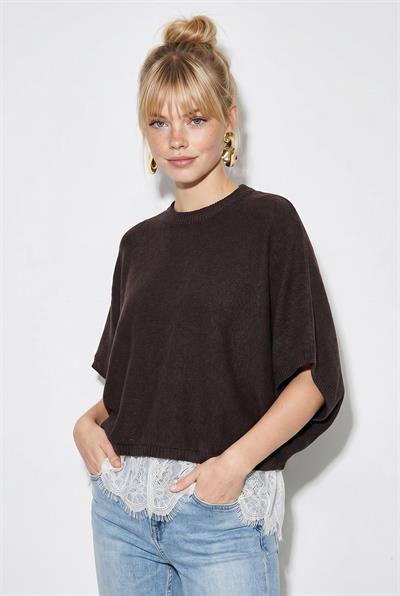 Kadın Dantel Detaylı Yarım Balıkçı Yaka Yarasa Kol Oversize Triko Bluz TK261025 60286174 - Kahve