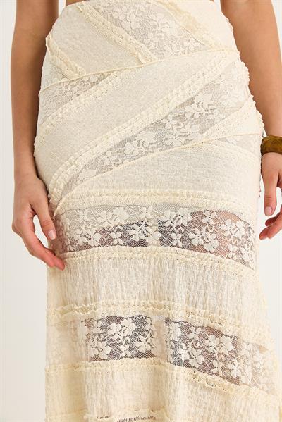 Kadın Dantelli Midi Örme Etek 60283488 - Krem